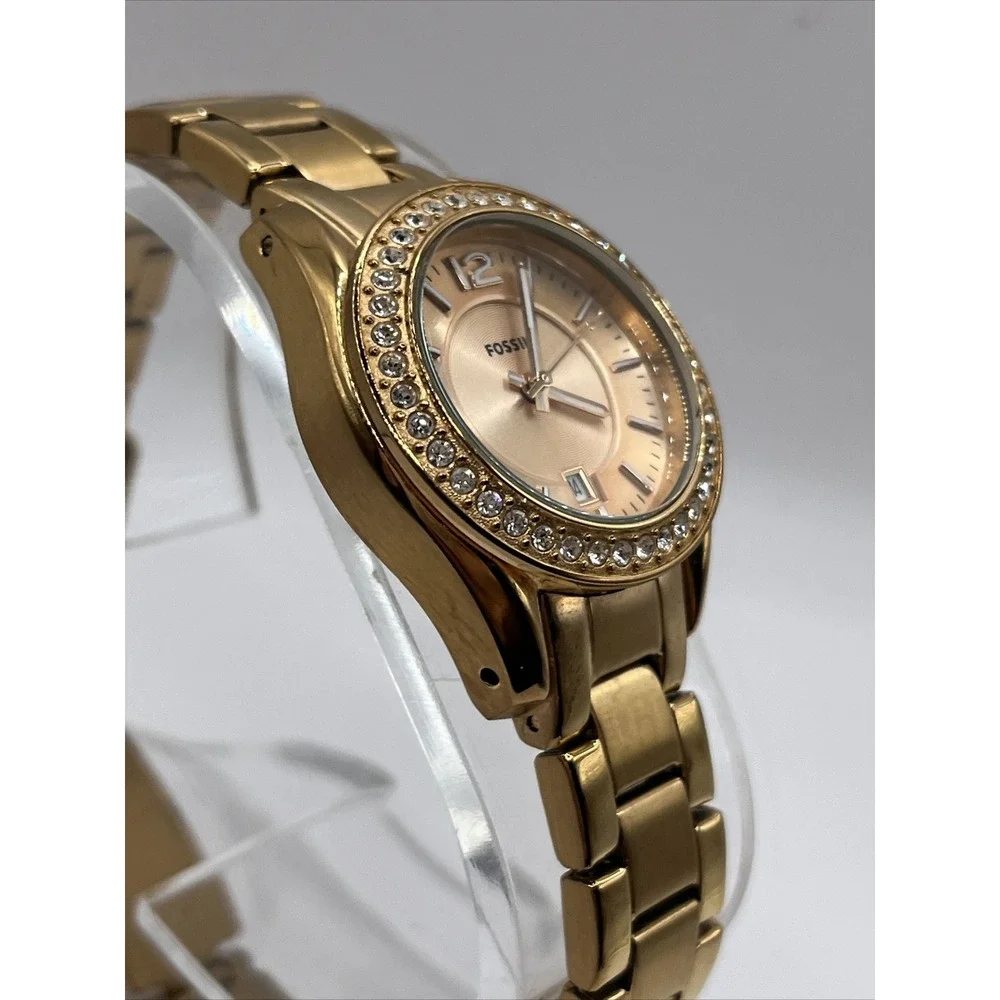 Fossil Riley Rose Gold Watch Stainless Steel Crystal Accent ES2889- New Battery‎